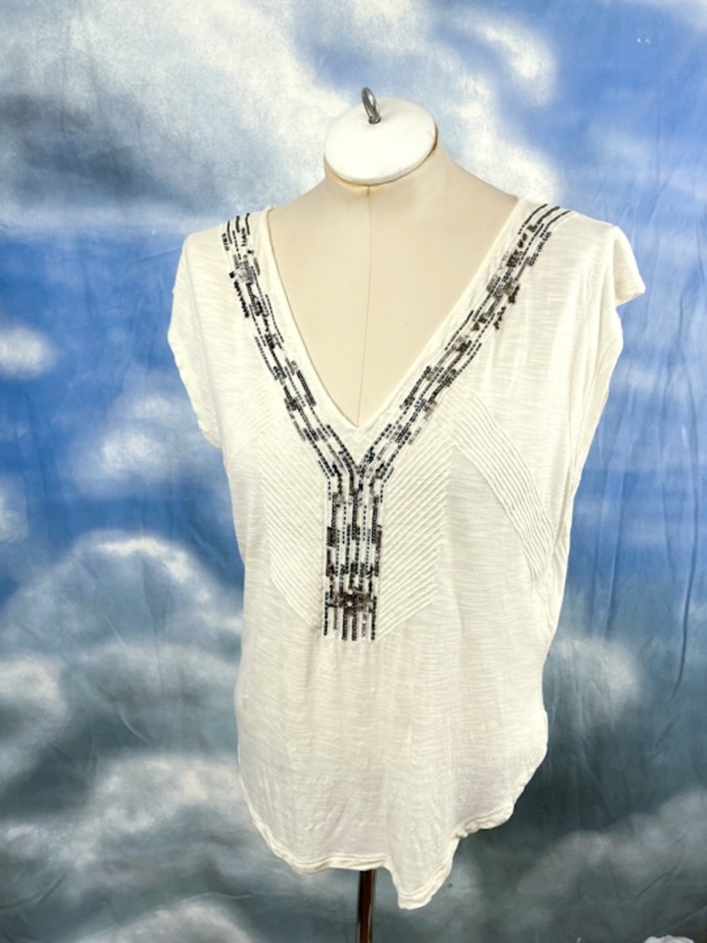 Free People beaded and sequined embellished v-neck tee shirt